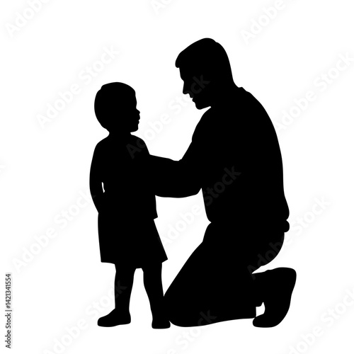 Father and Child Silhouette Sharing a Moment of Connection on White Background for Parenting Blogs, Family Websites, Educational Resources, and Social Awareness Campaigns