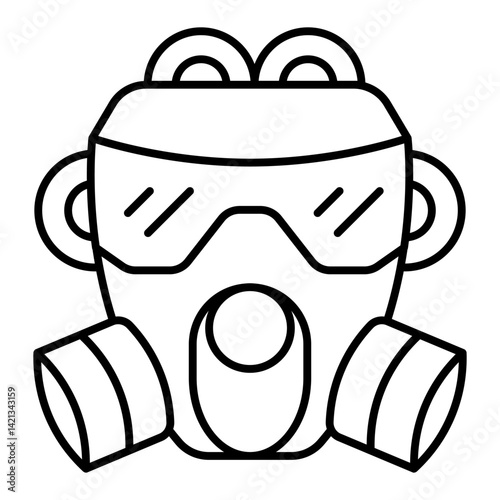 Respirator with filters thin line icon, firefighter service concept. Vector graphics. Protective gas mask, headwear sign on white background, linear style for mobile or design.