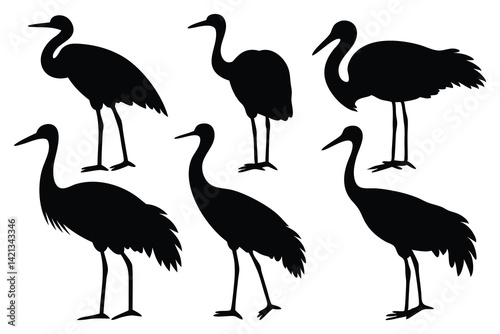 Crane silhouettes set Vector illustration on white background