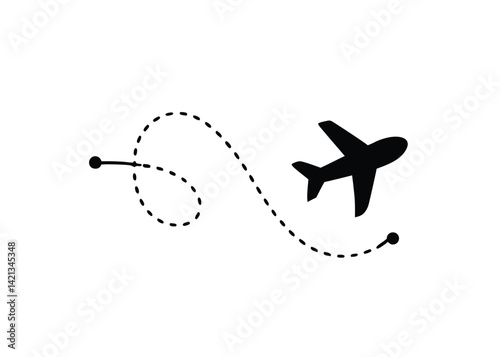 Airplane Flight Path Icon Travel, Journey, Aviation, Flight Route, Departure, Arrival