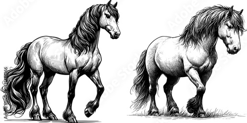 Galloping Grace horse pen ink style linework drawing sketch hand drawn vector illustration background