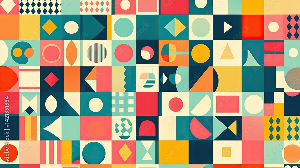 Vibrant Geometric Abstract Art: A Colorful Mosaic of Shapes and Patterns Vibrant Geometric Abstract Art: A Colorful Mosaic of Shapes and Patterns