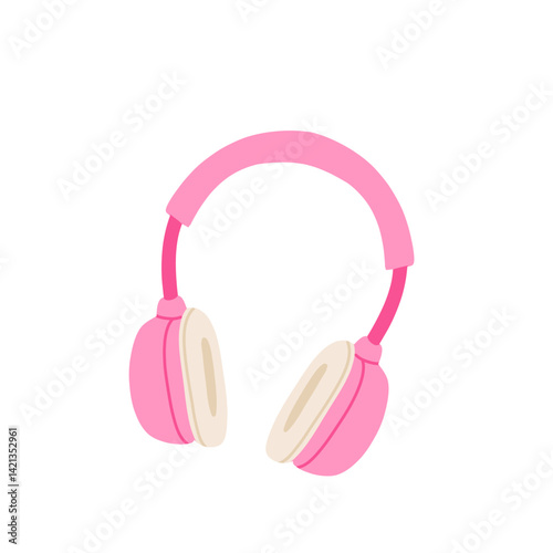 Hand drawn cute cartoon illustration of wireless headphones. Flat vector headset sticker in simple colored doodle style. Music device icon or print. Isolated on white background.