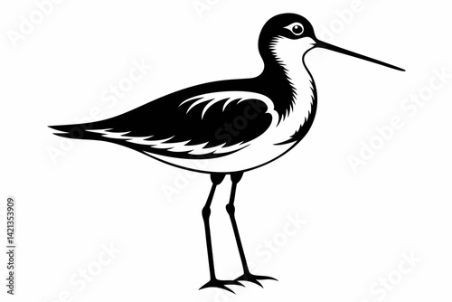 sandpiper silhouette line art vector illustration with a white background