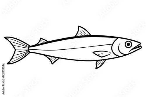 sardine silhouette line art vector illustration with a white background