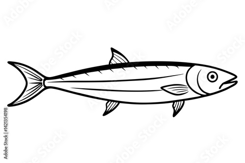 sardine silhouette line art vector illustration with a white background