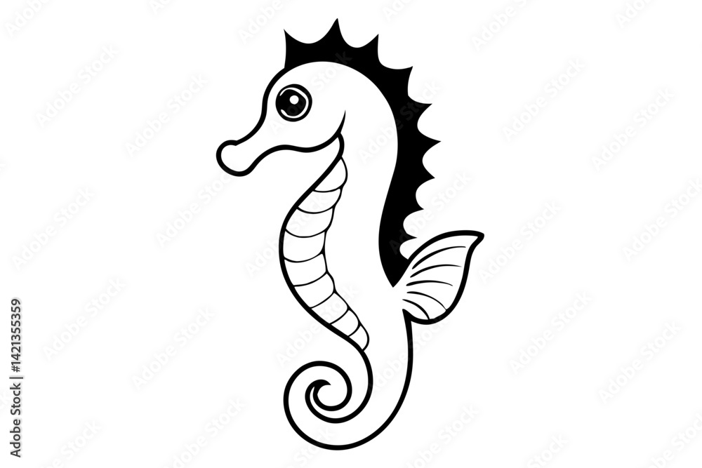 Fototapeta premium seahorse silhouette line art vector illustration with a white background