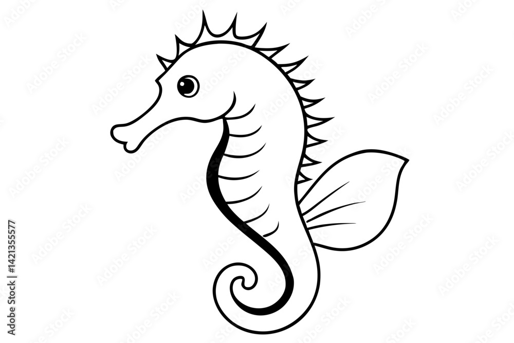 Fototapeta premium seahorse silhouette line art vector illustration with a white background