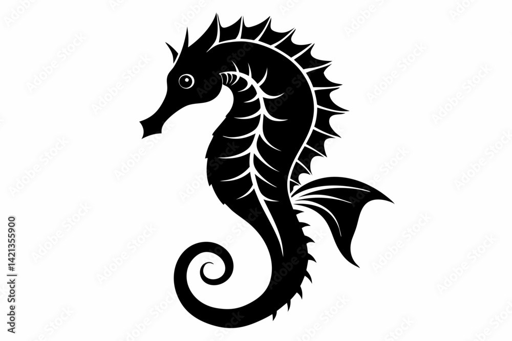 seahorse silhouette line art vector illustration with a white background seahorse silhouette line art vector illustration with a white background