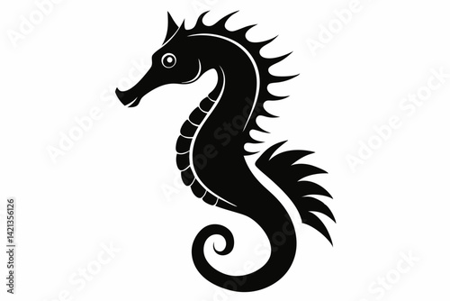 seahorse silhouette line art vector illustration with a white background