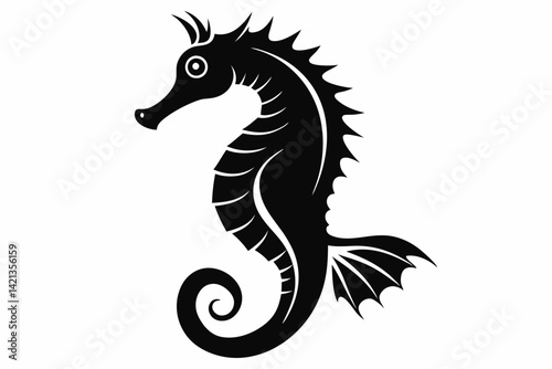 seahorse silhouette line art vector illustration with a white background