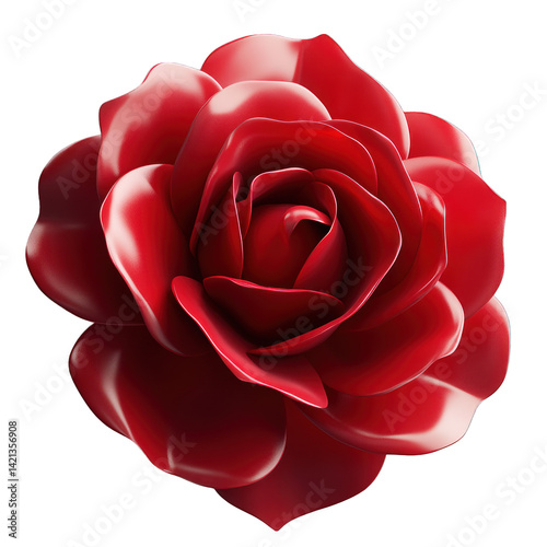 A close-up, digital illustration of a highly polished, vivid red rose with intricate detail.