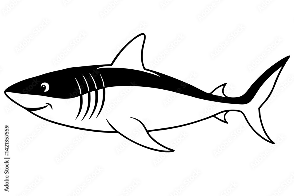 Obraz premium shark silhouette line art vector illustration with a white background
