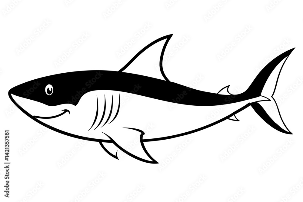 Obraz premium shark silhouette line art vector illustration with a white background