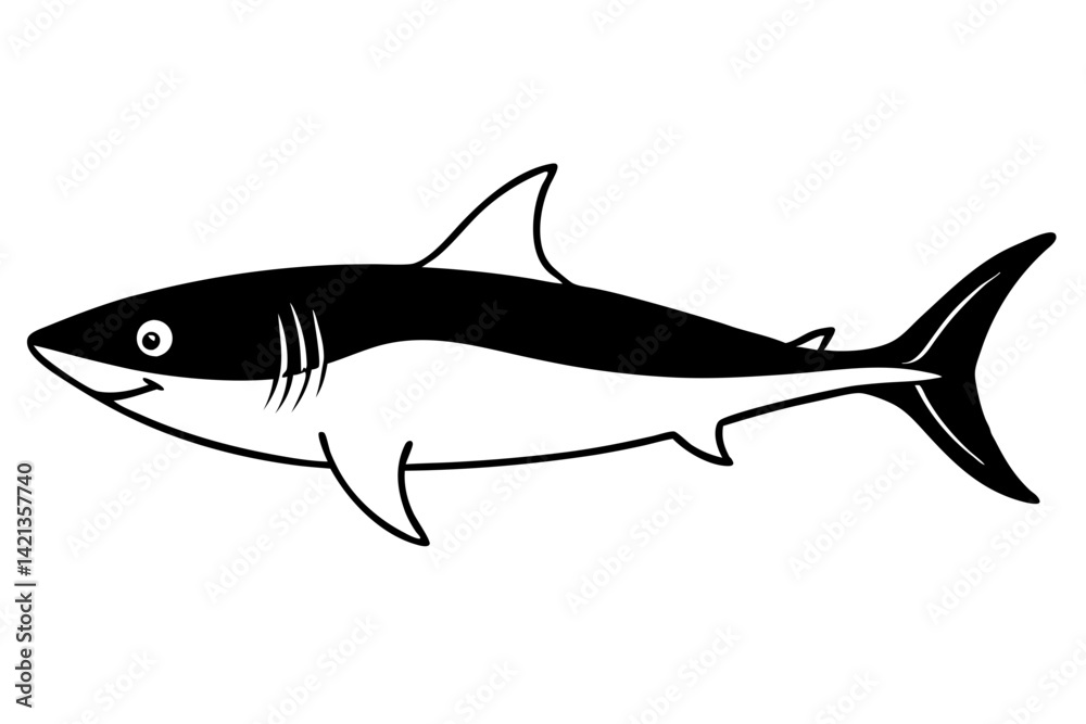 Naklejka premium shark silhouette line art vector illustration with a white background