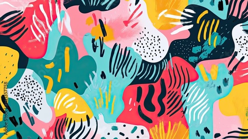 Vibrant Abstract Art: Colorful Shapes and Patterns, Bold Strokes, Modern Design, Expressive Texture, Artistic Composition, Hand Painted Style, Dynamic Energy, Vivid Hues, Creative Background