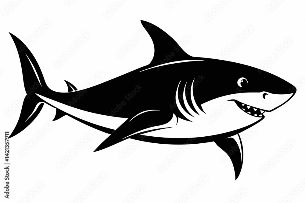 Fototapeta premium shark silhouette line art vector illustration with a white background