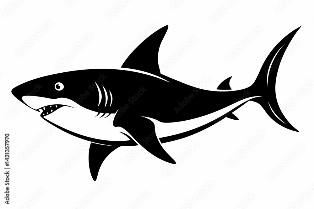 Obraz premium shark silhouette line art vector illustration with a white background