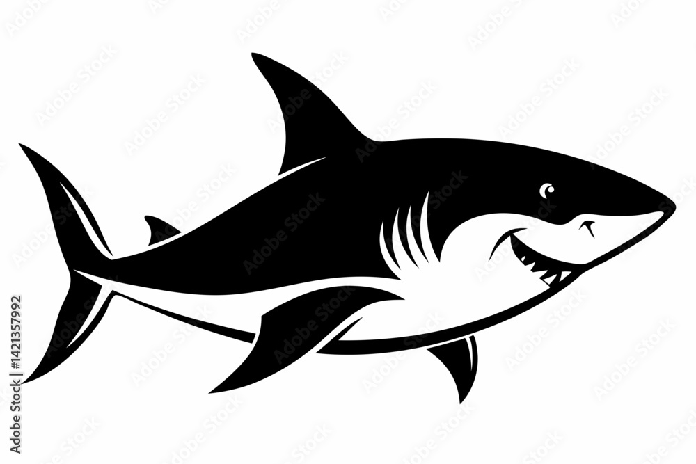Fototapeta premium shark silhouette line art vector illustration with a white background