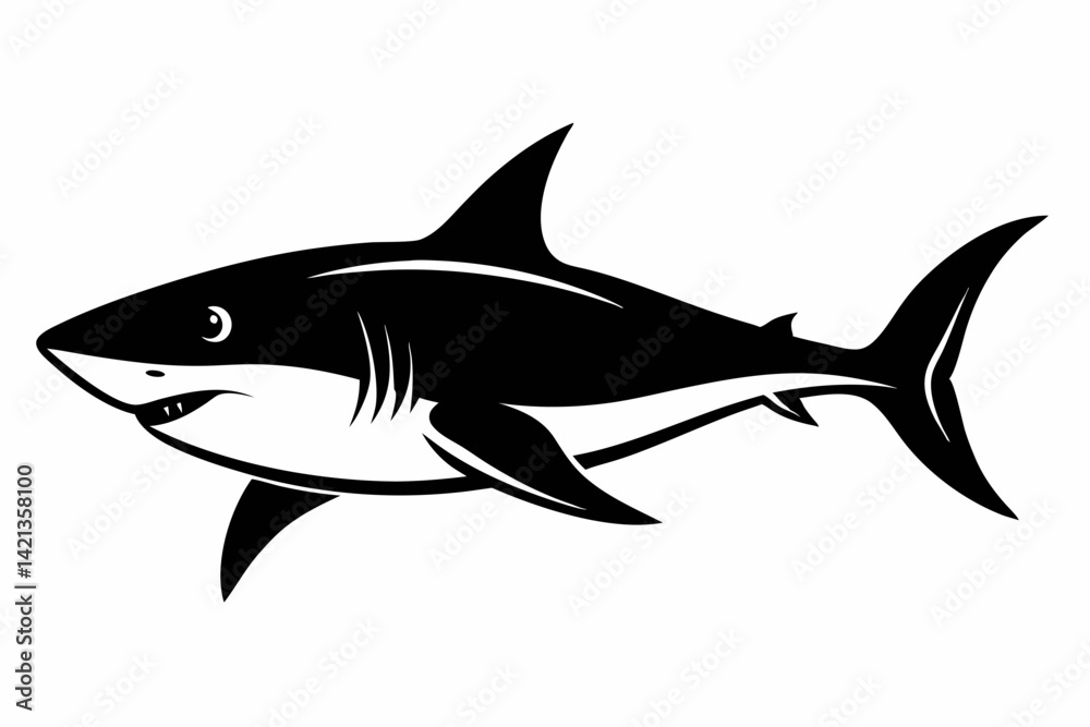 Fototapeta premium shark silhouette line art vector illustration with a white background