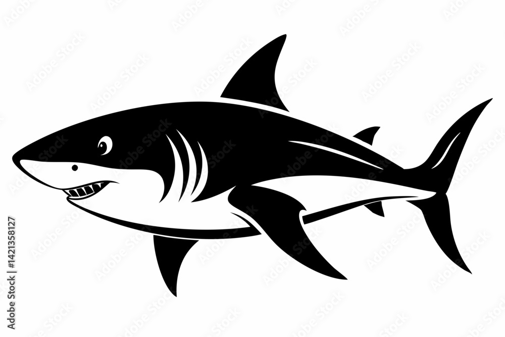 Fototapeta premium shark silhouette line art vector illustration with a white background