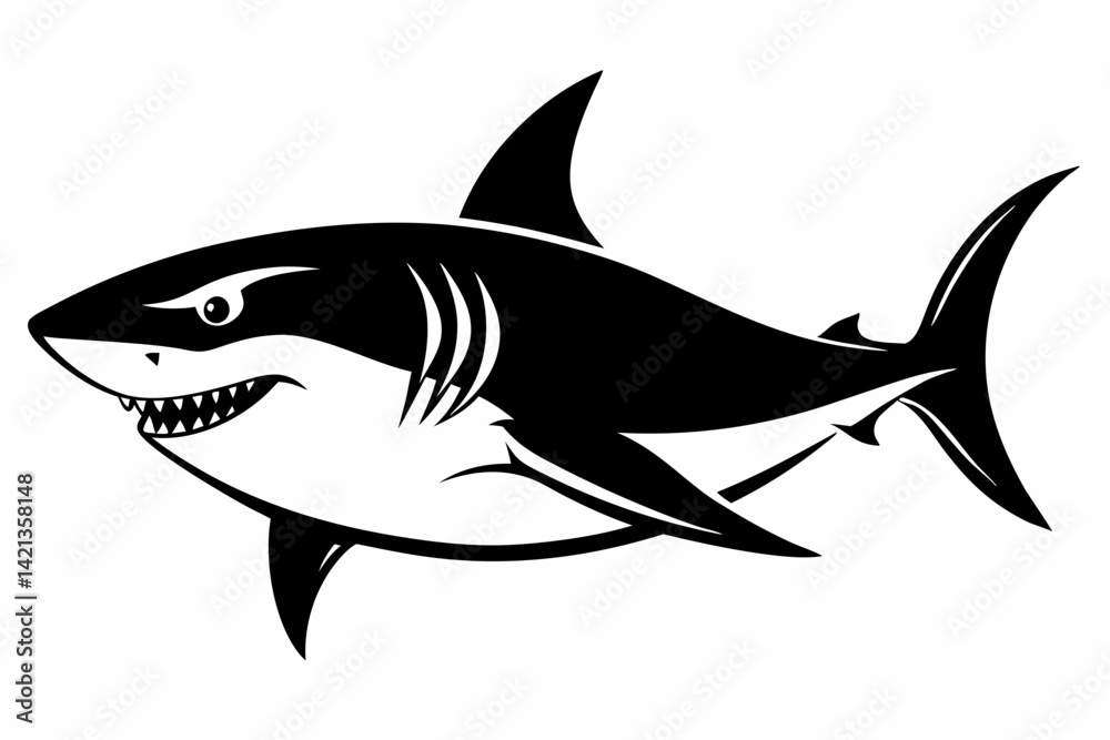 Fototapeta premium shark silhouette line art vector illustration with a white background