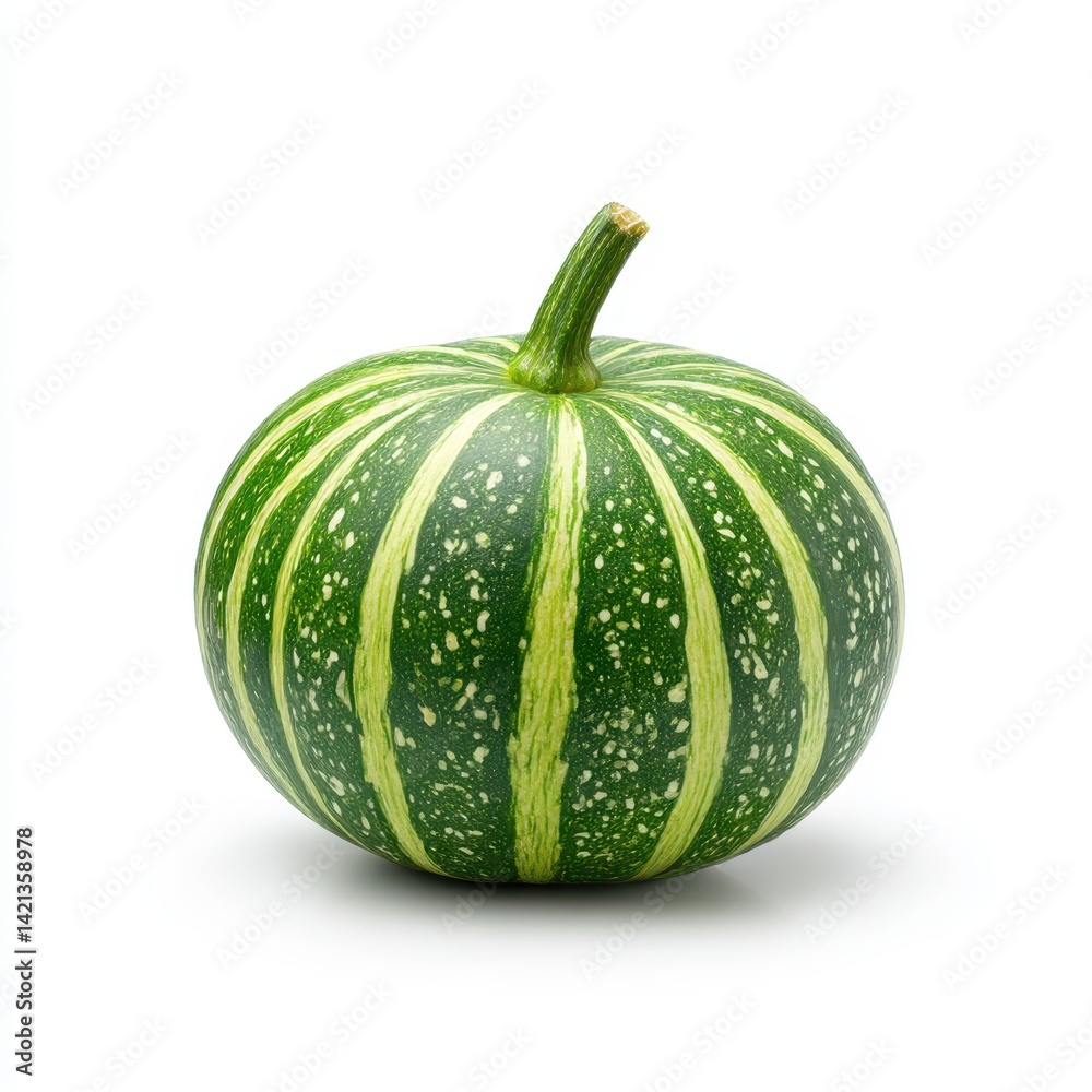 Green striped pumpkin close up on white background Green striped pumpkin close up on white background