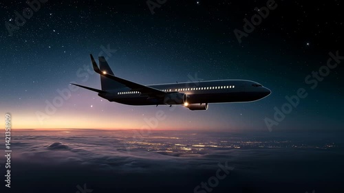 Civilian aircraft flying over the sky at sunset, Airplane flies in sky at sunset day. Travel. Airplane takes off against the background of sunset. Ultra HD 4K.