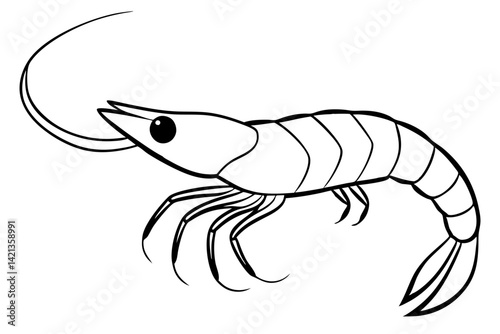 shrimp silhouette line art vector illustration with a white background