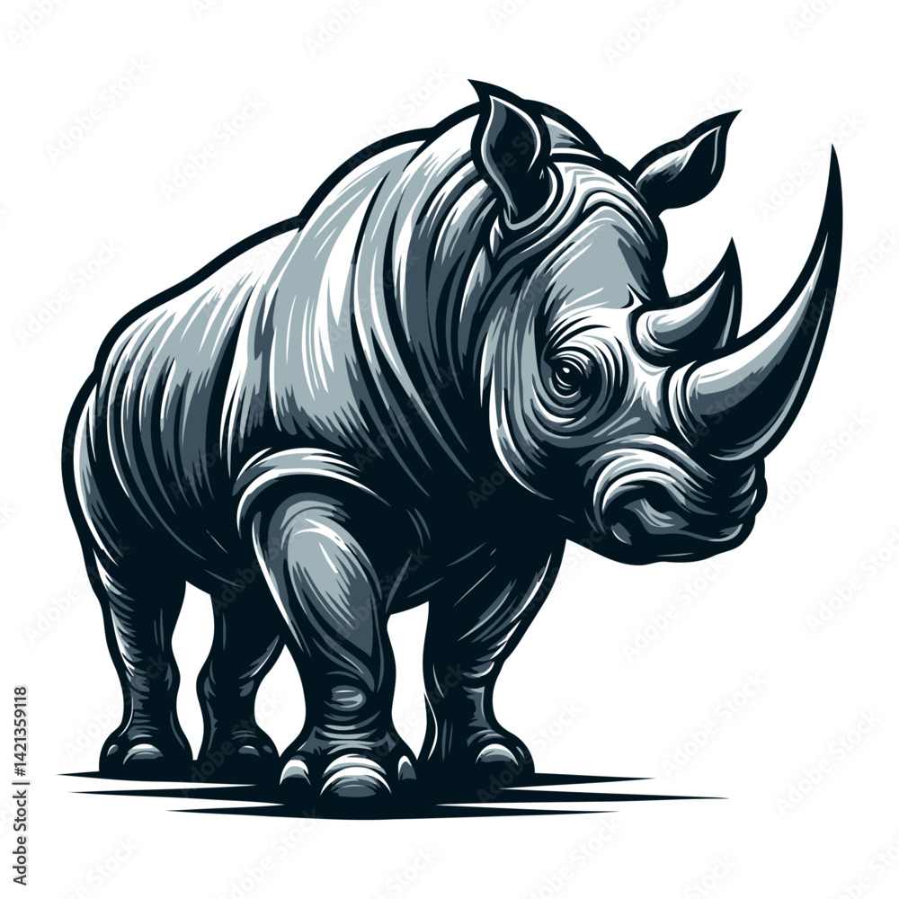 Fototapeta premium Rhino vector and illustration isolated on white background for wildlife design.