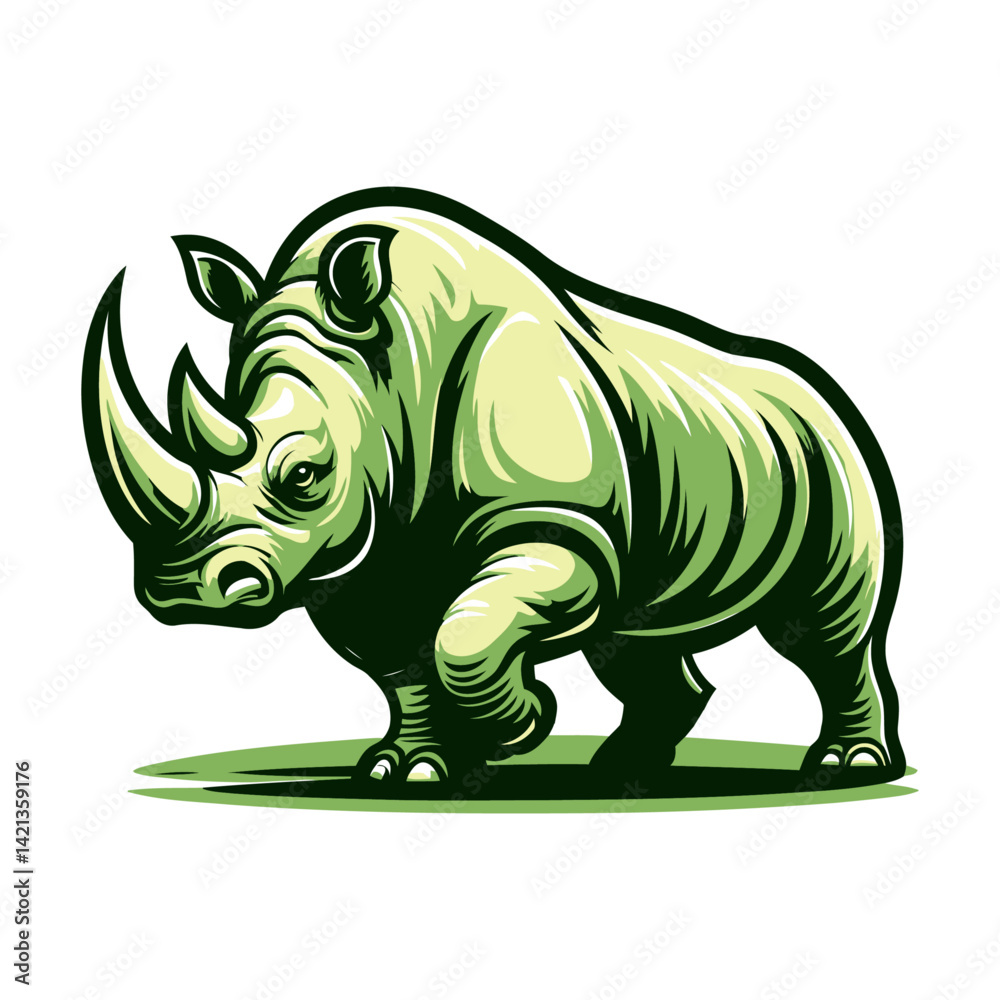 Fototapeta premium Rhino vector and illustration isolated on white background for wildlife design.