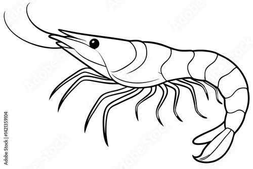 shrimp silhouette line art vector illustration with a white background