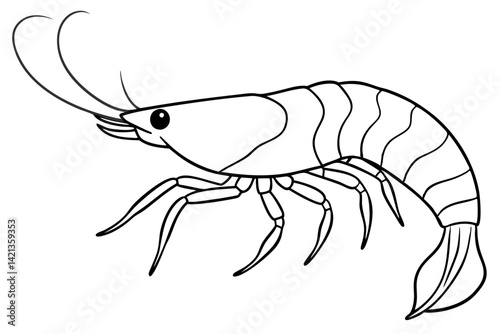 shrimp silhouette line art vector illustration with a white background