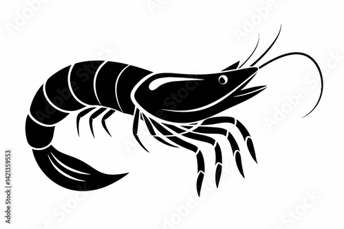 shrimp silhouette line art vector illustration with a white background