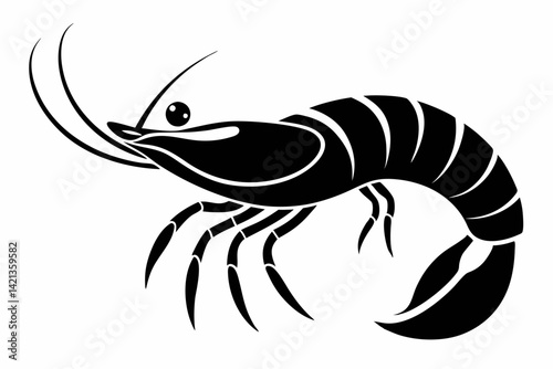 shrimp silhouette line art vector illustration with a white background