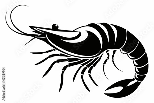shrimp silhouette line art vector illustration with a white background