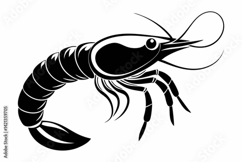 shrimp silhouette line art vector illustration with a white background