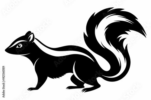skunk silhouette line art vector illustration with a white background