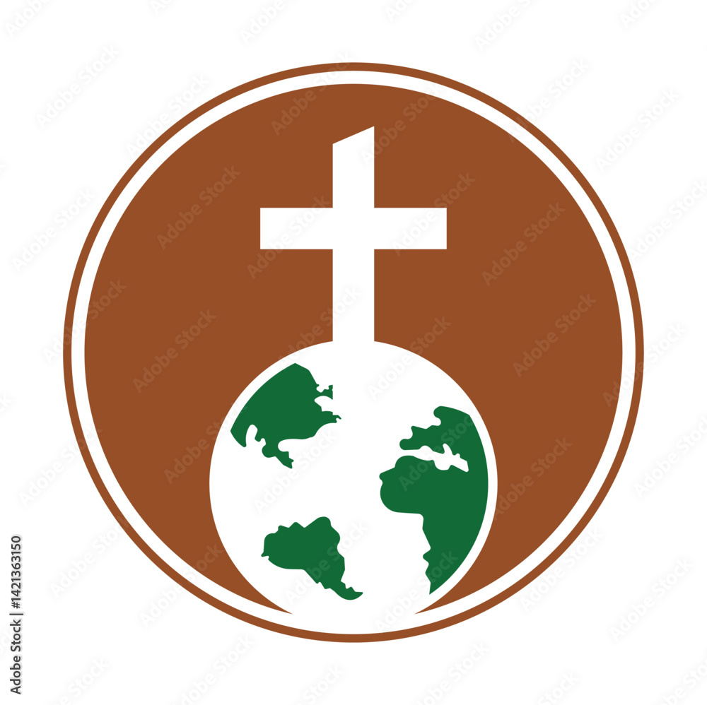 Obraz premium Global church vector logo design template. Globe with cross vector icon.