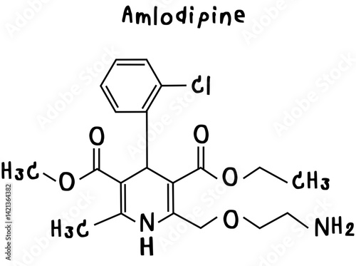 chemical structure of amlodipine illustration on transparency background