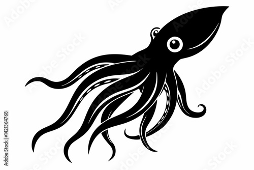 squid silhouette line art vector illustration with a white background