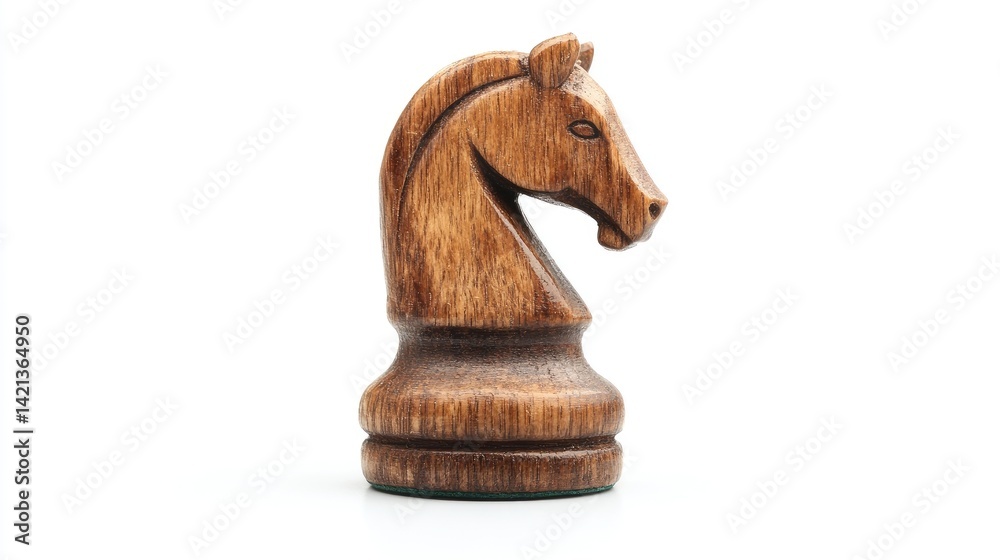 A small wooden chess piece (like a knight) on a white background - A small wooden chess piece (like a knight) on a white background -