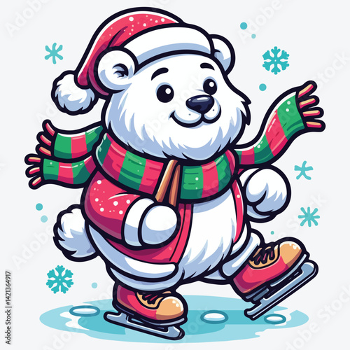 Bear vector polar bear Christmas Santa Claus Xmas scarf icon logo ice skating ski cartoon character illustration 