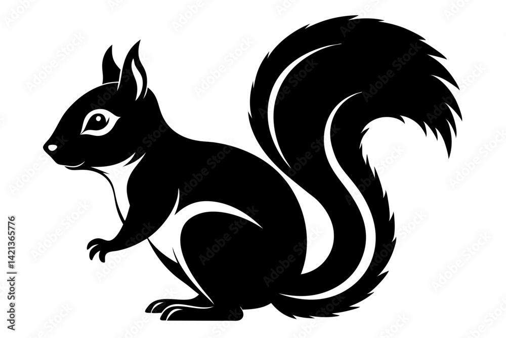 Naklejka premium squirrel silhouette line art vector illustration with a white background