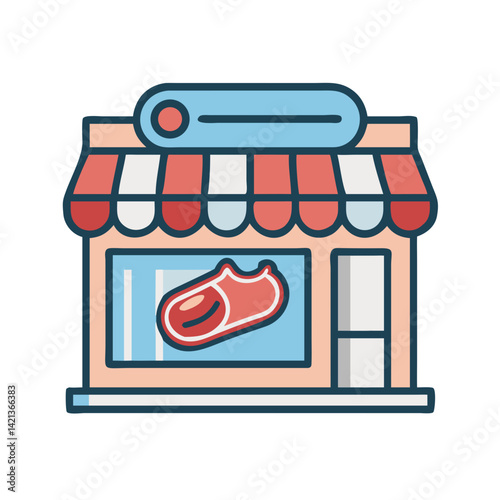 Butcher Shop Icon Representing Meat Storefront and Fresh Meat Retail