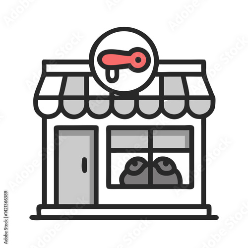 Butcher Shop Icon Representing Meat Storefront and Fresh Meat Retail