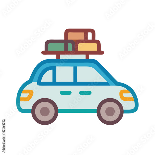 Car with Luggage Icon Representing Road Trip and Travel Adventure