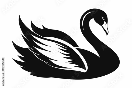 swan silhouette line art vector illustration with a white background