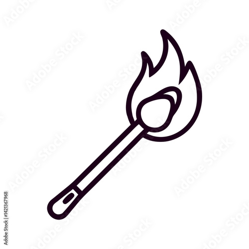 Lit Matchstick Icon Representing Fire Starting Tool and Ignition Source