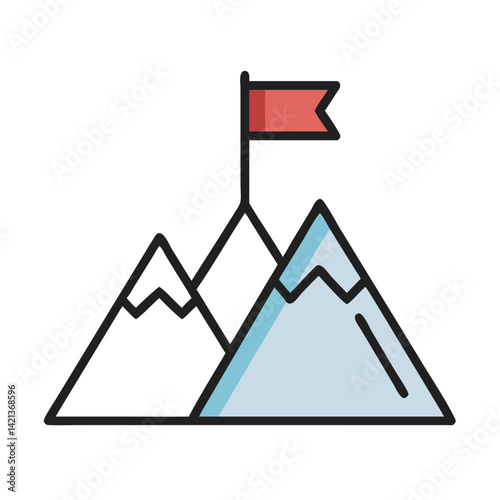 Mountain with Flag Icon Representing Hiking and Achievement of Outdoor Goals